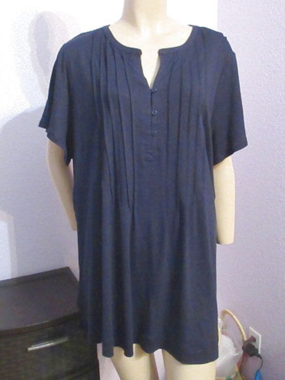 J. Jill Linen Blend Blouse Top Size 2X Pintuck Henley Stretch Tunic Minimalist - Picture 3 of 10